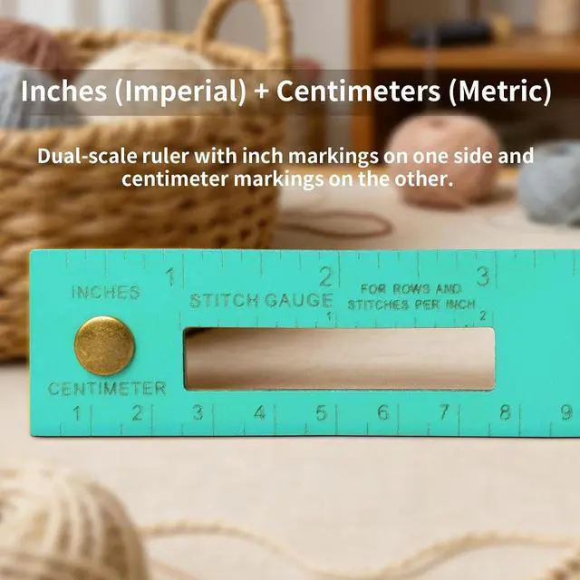 Alt view image 7 of 7 - Knitting Gauge Measuring Tool, 7-in-1 Leather Crochet Needle Gauge Sizer, 18in Dual-Scale Wrist Ruler to Storage Stitch Markers Crafter Crocheter(Light Blue/Dark Blue)