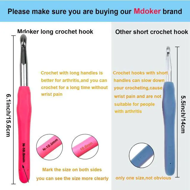 Alt view image 3 of 7 - Mdoker Extra Long Crochet Hooks,Large Size L/11(8.0mm) Crochet Needles,Ergonomic Grip Soft Handles for Handmade DIY Crocheting,Perfect for Arthritic Hands