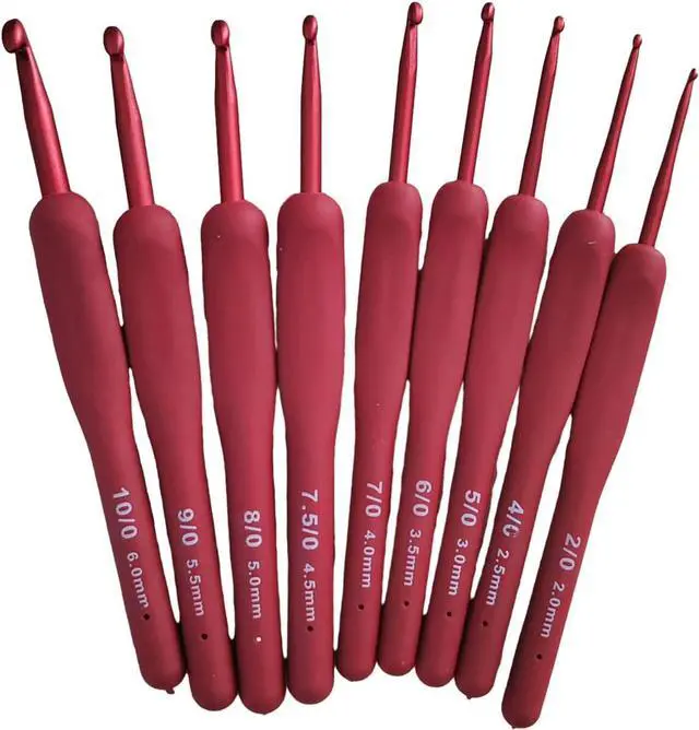 Main image of 9Pcs Crochet Hooks 2.0-6.0mm Ergonomic Handles Aluminum Head for Crochet Lovers,for Knitting Gloves Sweaters and Hats (Red)