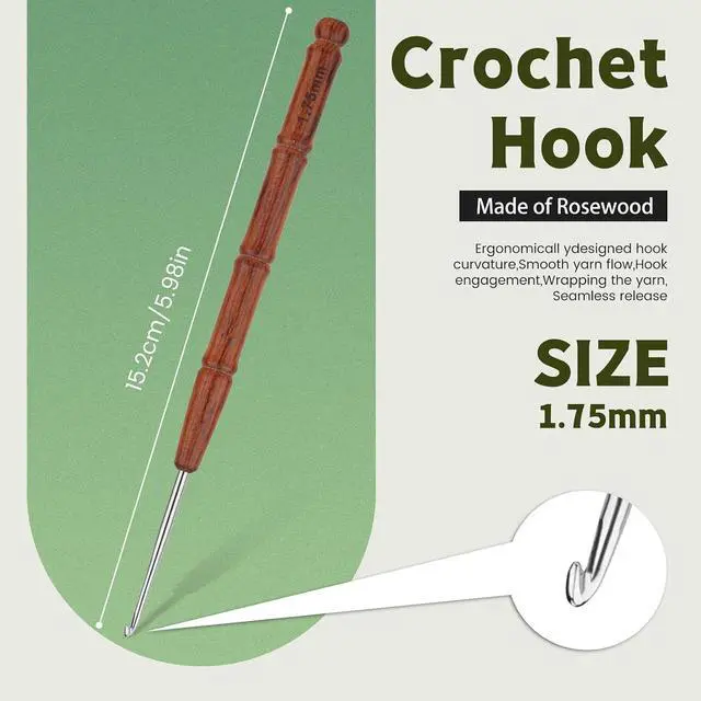 Alt view image 2 of 7 - Wuadua 1.75mm Crochet Hook Ergonomic Crochet Hooks with Wooden Handle | Crochet Needle for Arthritic, Crochet Tool Crocheting Hooks Ideal for Lace Thread, Perfect for Miniature Delicate Items
