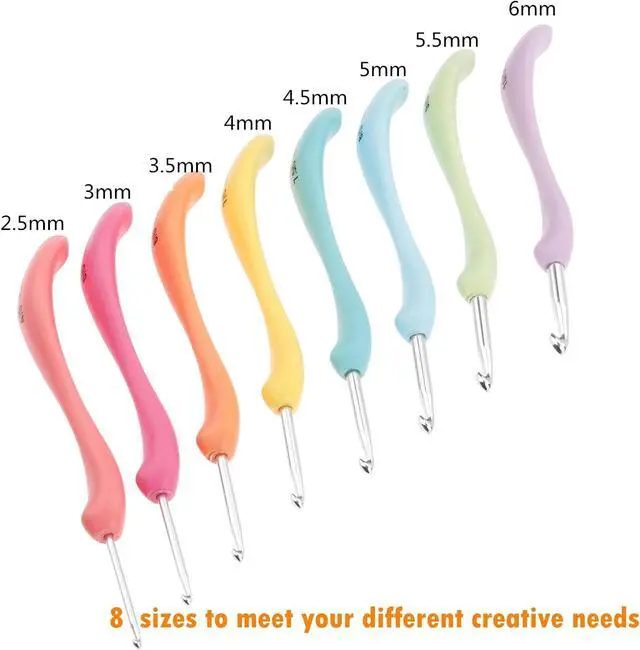 Alt view image 3 of 7 - 8Pcs Aluminum Crochet Hooks 2.5-6mm Large Handle Ergonomic Grip | Ideal For Arthritic Hands 8 Size Perfect For Scarves Blankets Socks Sweaters And Beginner Crafters