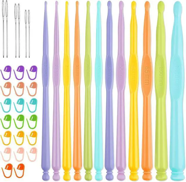Main image of NiArt Crochet Hooks Set 12 Ergonomic Plastic 2-10mm Yarn Knitting Needles | Color-Coded Comfort Grip Reduces Hand Fatigue, Smooth Glide for Snag-Free Stitching, 20 Markers & 6 Tapestry Tools