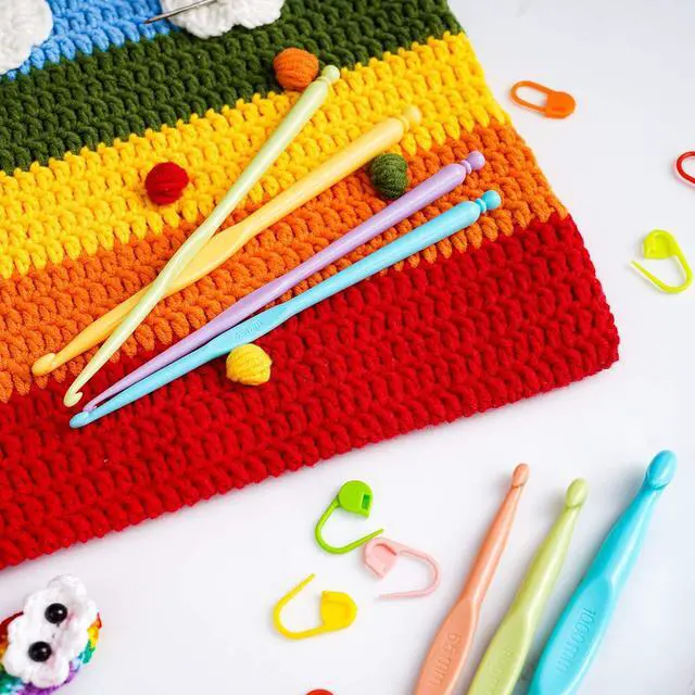 Alt view image 6 of 7 - NiArt Crochet Hooks Set 12 Ergonomic Plastic 2-10mm Yarn Knitting Needles | Color-Coded Comfort Grip Reduces Hand Fatigue, Smooth Glide for Snag-Free Stitching, 20 Markers & 6 Tapestry Tools