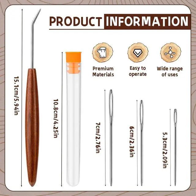 Alt view image 2 of 7 - Fniiva 1 Pcs Loom Knitting Hook with 3 PCS Large Eye Plastic Sewing Needles | Ergonomic Wood Loom Knitting Hook, Loom Pen Tool Set with Sewing Needles, Durable Hand Knitting Tools for Beginners