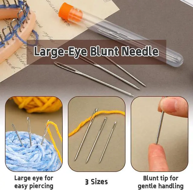 Alt view image 5 of 7 - Fniiva 1 Pcs Loom Knitting Hook with 3 PCS Large Eye Plastic Sewing Needles | Ergonomic Wood Loom Knitting Hook, Loom Pen Tool Set with Sewing Needles, Durable Hand Knitting Tools for Beginners