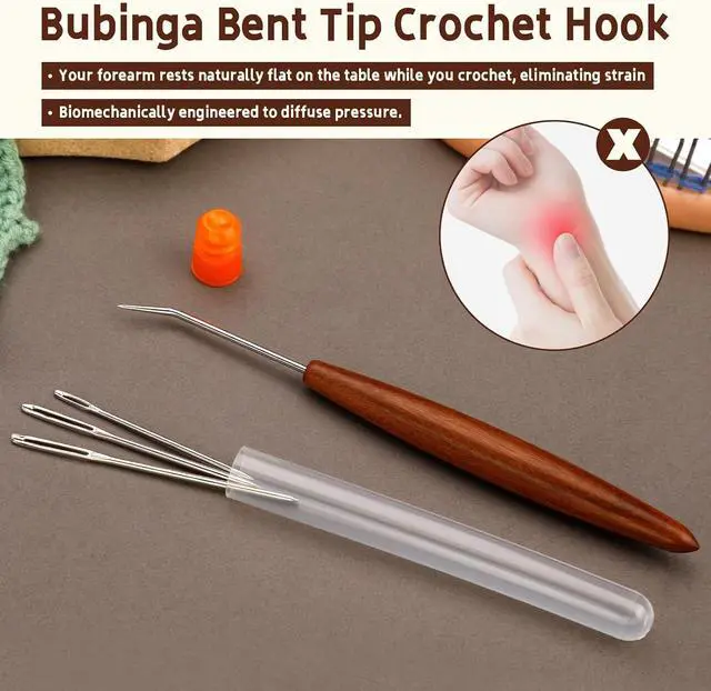 Alt view image 4 of 7 - Fniiva 1 Pcs Loom Knitting Hook with 3 PCS Large Eye Plastic Sewing Needles | Ergonomic Wood Loom Knitting Hook, Loom Pen Tool Set with Sewing Needles, Durable Hand Knitting Tools for Beginners
