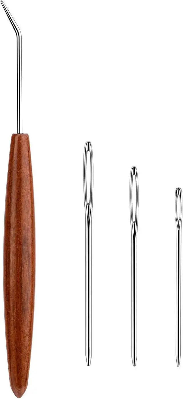 Main image of Fniiva 1 Pcs Loom Knitting Hook with 3 PCS Large Eye Plastic Sewing Needles | Ergonomic Wood Loom Knitting Hook, Loom Pen Tool Set with Sewing Needles, Durable Hand Knitting Tools for Beginners