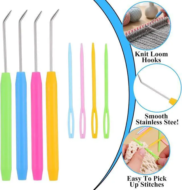 Alt view image 3 of 7 - TIESOME 8 Sets Knitting Loom Crochet Hooks, 4 Colors Knitting Accessories | Including 8 Crochet Hooks and 16 Pcs Colorful Plastic Sewing Needles Knitting Accessories for Knitting Looms and Boards