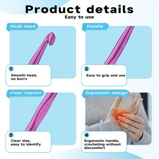 Alt view image 4 of 7 - Mayboos 35 Pcs Crochet Hooks Set, Colorful Metal Crochet Hooks 2.0mm~10.0mm | Aluminum Ergonomic Handle Crochet Needles for Beginners and Experienced Crocheting