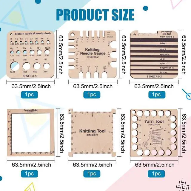 Alt view image 2 of 6 - BENECREAT 6 Styles Wood Knitting Gauge Rulers, Crochet Hook and Yarn Wrap Per Inch Guide Knitting Tool for Spinners Yarn Measuring Crochet Accessories
