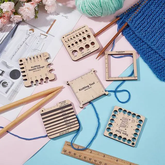 Alt view image 4 of 6 - BENECREAT 6 Styles Wood Knitting Gauge Rulers, Crochet Hook and Yarn Wrap Per Inch Guide Knitting Tool for Spinners Yarn Measuring Crochet Accessories