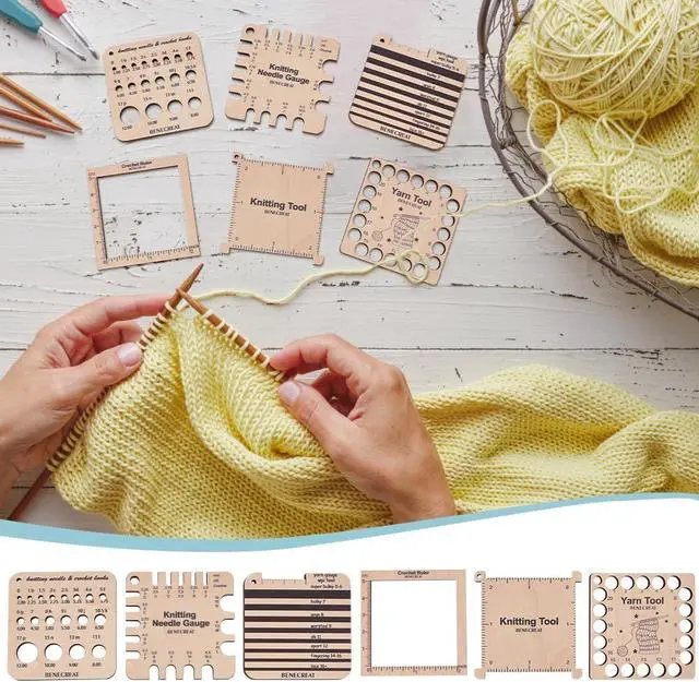 Alt view image 5 of 6 - BENECREAT 6 Styles Wood Knitting Gauge Rulers, Crochet Hook and Yarn Wrap Per Inch Guide Knitting Tool for Spinners Yarn Measuring Crochet Accessories