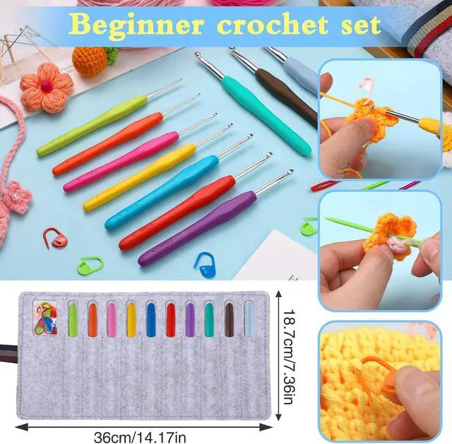 Alt view image 2 of 6 - Kogyxe Crochet Hooks 10 Sizes Ergonomic Crochet Hook Set for Arthritic | With Roll Felt Bag for Beginners, Knitting Needles and Stitch Markers for Crocheters Crocheting Yarn