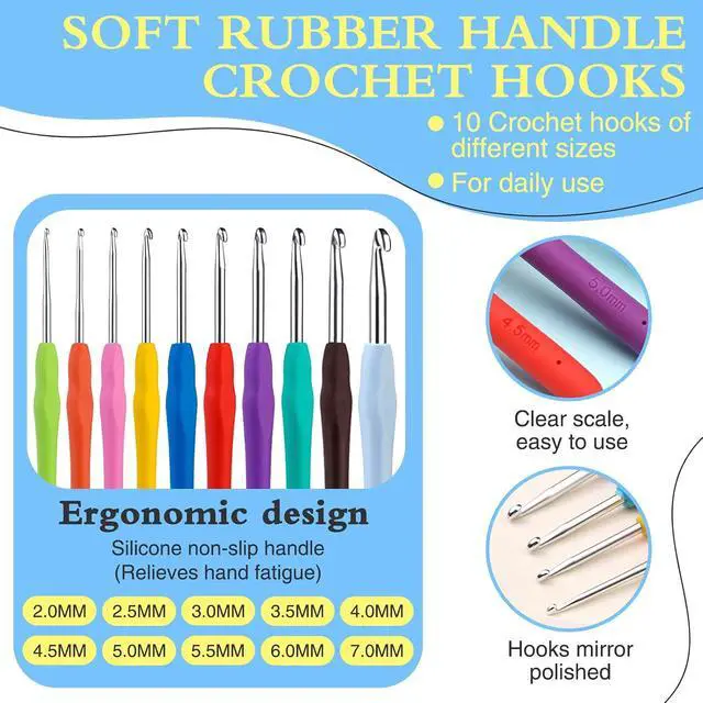 Alt view image 3 of 6 - Kogyxe Crochet Hooks 10 Sizes Ergonomic Crochet Hook Set for Arthritic | With Roll Felt Bag for Beginners, Knitting Needles and Stitch Markers for Crocheters Crocheting Yarn