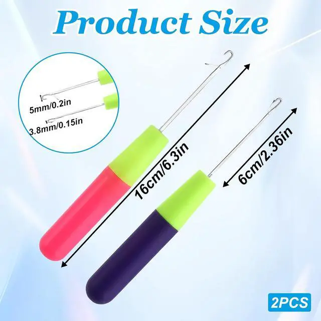 Alt view image 2 of 7 - 2 Packs Latch Hook Crochet Needle Latch Hook Tool, Latch Hook Tool for Crochet Braids Hair Extension Micro Braids Multi-Purpose Knitting Needles(5.0mm+3.8 mm)