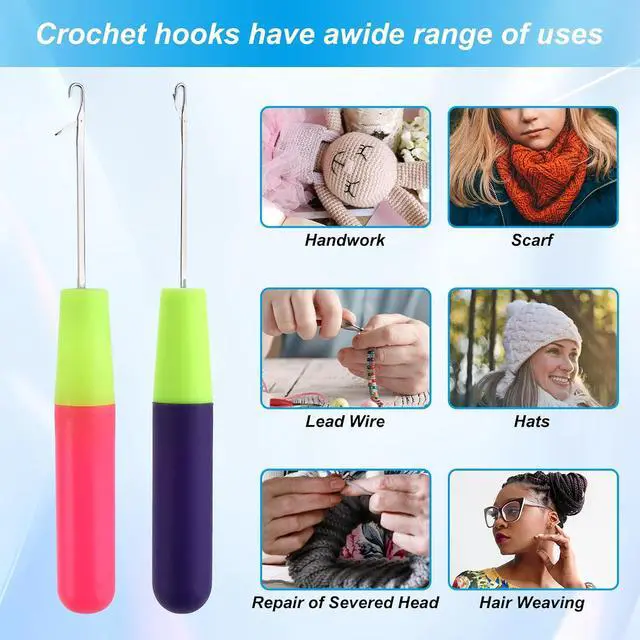 Alt view image 6 of 7 - 2 Packs Latch Hook Crochet Needle Latch Hook Tool, Latch Hook Tool for Crochet Braids Hair Extension Micro Braids Multi-Purpose Knitting Needles(5.0mm+3.8 mm)