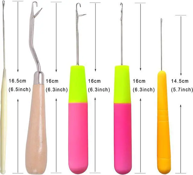 Alt view image 2 of 7 - 5 Different Sizes Latch Hook Crochet Needle Set Hair Crochet Hook Tools for Hair Braiding, Scarf & Rug Making and Crafts DIY