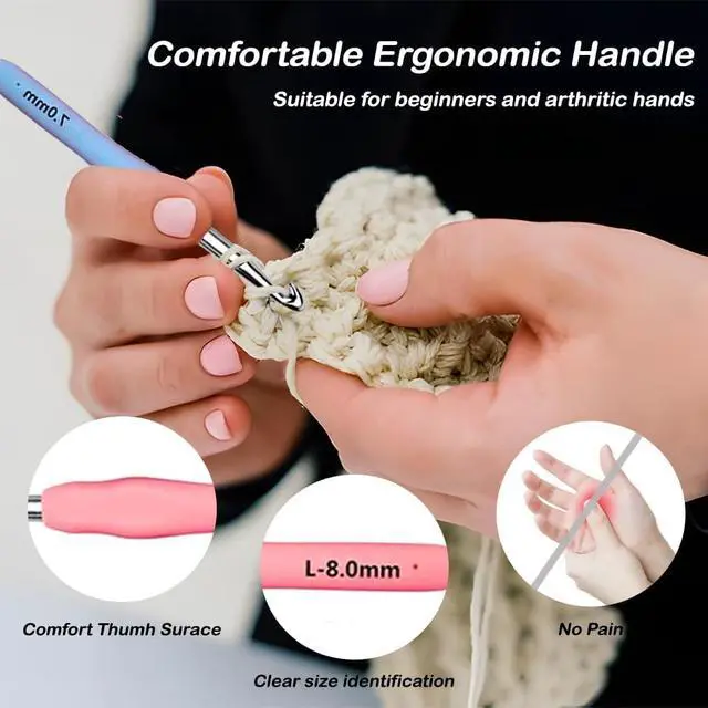 Alt view image 5 of 6 - Yarniss 12 Size Crochet Hooks 2.0~8.0mm,Ergonomic Crochet Hook for Beginner | Crochet Set with Soft Grip