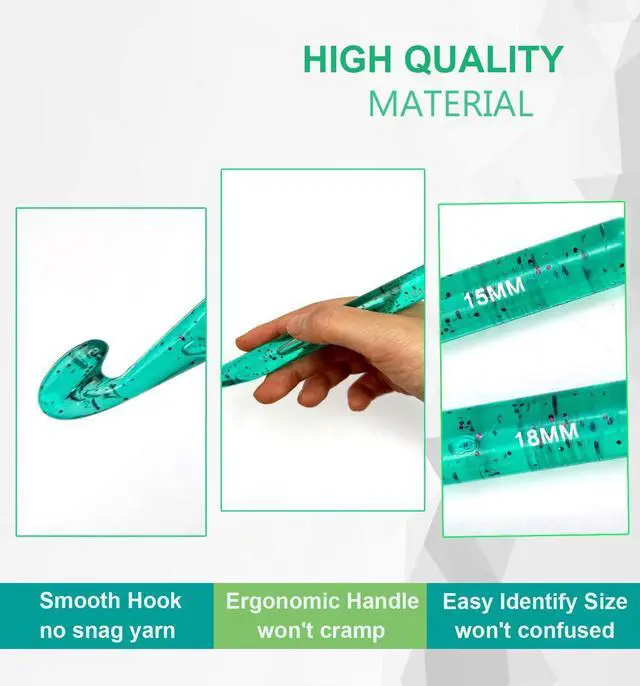 Alt view image 2 of 7 - Weabetfu 25mm Large Crochet Hook,Huge Crochet Hooks for Chunky Yarn,Ergonomic Knitting Giant Crochet Needles,Big Crochet Hooks for Knitting Yarn Carpet Scarf Wool Roving, Green