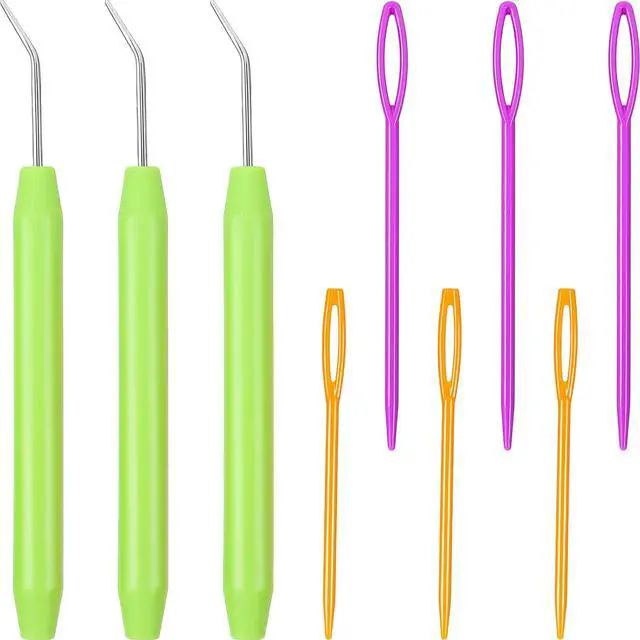Main image of WILLBOND 9 Pieces Knitting Loom Hook Crochet Needle Hook with Convenient Handles and Large Eye Plastic Sewing Needles for Knitting Crafts(Green)