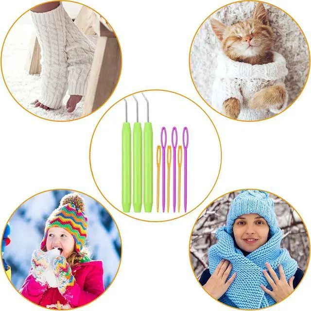 Alt view image 3 of 7 - WILLBOND 9 Pieces Knitting Loom Hook Crochet Needle Hook with Convenient Handles and Large Eye Plastic Sewing Needles for Knitting Crafts(Green)