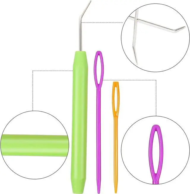 Alt view image 4 of 7 - WILLBOND 9 Pieces Knitting Loom Hook Crochet Needle Hook with Convenient Handles and Large Eye Plastic Sewing Needles for Knitting Crafts(Green)