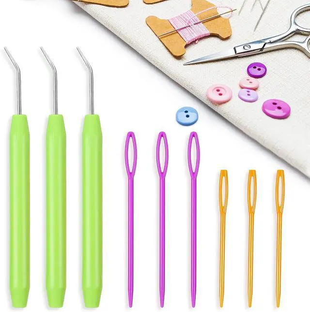 Alt view image 5 of 7 - WILLBOND 9 Pieces Knitting Loom Hook Crochet Needle Hook with Convenient Handles and Large Eye Plastic Sewing Needles for Knitting Crafts(Green)