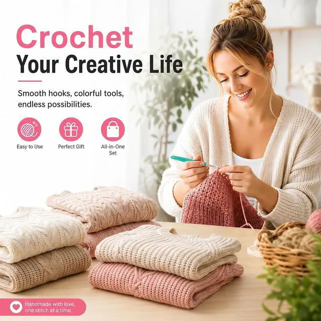 Alt view image 2 of 5 - Crochet Hooks Set 11 Size Crochet Hooks with Ergonomic Handle and Case Knitting Needle Kit Yarn Crochet Kit Crochet Needle Kit for Beginners(2mm to 8mm)