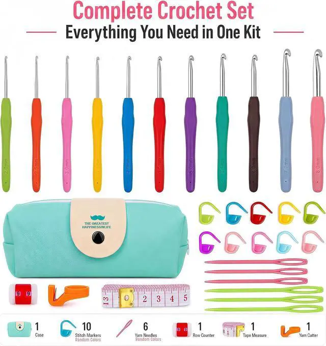 Alt view image 3 of 5 - Crochet Hooks Set 11 Size Crochet Hooks with Ergonomic Handle and Case Knitting Needle Kit Yarn Crochet Kit Crochet Needle Kit for Beginners(2mm to 8mm)