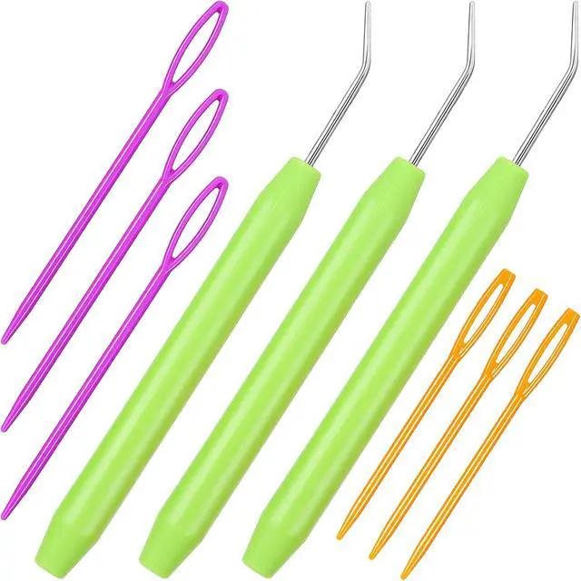 Alt view image 6 of 7 - WILLBOND 9 Pieces Knitting Loom Hook Crochet Needle Hook with Convenient Handles and Large Eye Plastic Sewing Needles for Knitting Crafts(Green)
