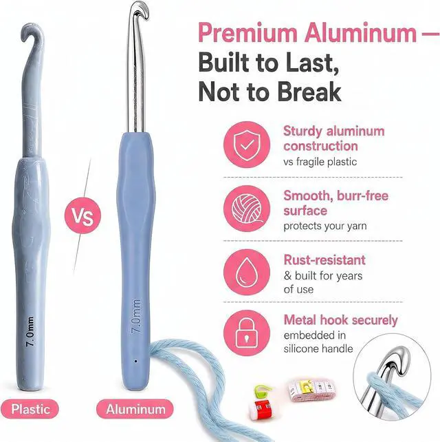 Alt view image 4 of 5 - Crochet Hooks Set 11 Size Crochet Hooks with Ergonomic Handle and Case Knitting Needle Kit Yarn Crochet Kit Crochet Needle Kit for Beginners(2mm to 8mm)