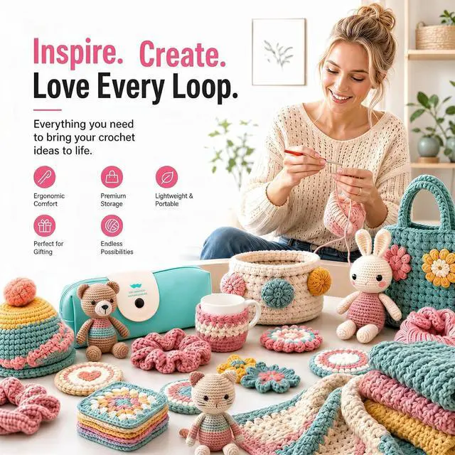 Alt view image 5 of 5 - Crochet Hooks Set 11 Size Crochet Hooks with Ergonomic Handle and Case Knitting Needle Kit Yarn Crochet Kit Crochet Needle Kit for Beginners(2mm to 8mm)