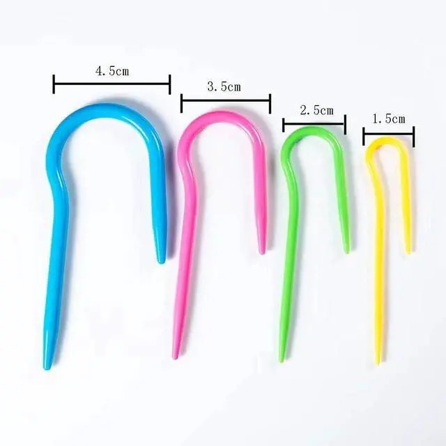 Alt view image 2 of 2 - 20 Pieces 4 Sizes Knitting Cable Needles U Cable Stitch Holders U Shape Plastic Cable Stitch Hand Knitting Needles Twist Curved Crochet Hook Sewing Accessories Tool, Multicolor