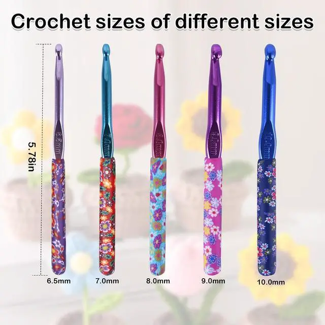 Alt view image 2 of 6 - Crochet Hooks,5 Size Colorful Metal Crochet Hooks (6.5mm-10mm) | Set with Stitch Markers for Beginners,Knitting Needles with Ergonomic Handles for Comfortable Crocheting