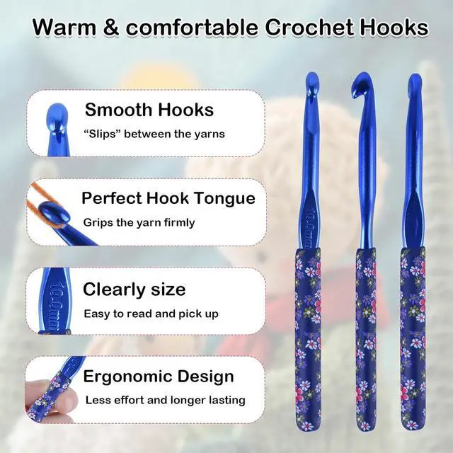 Alt view image 3 of 6 - Crochet Hooks,5 Size Colorful Metal Crochet Hooks (6.5mm-10mm) | Set with Stitch Markers for Beginners,Knitting Needles with Ergonomic Handles for Comfortable Crocheting