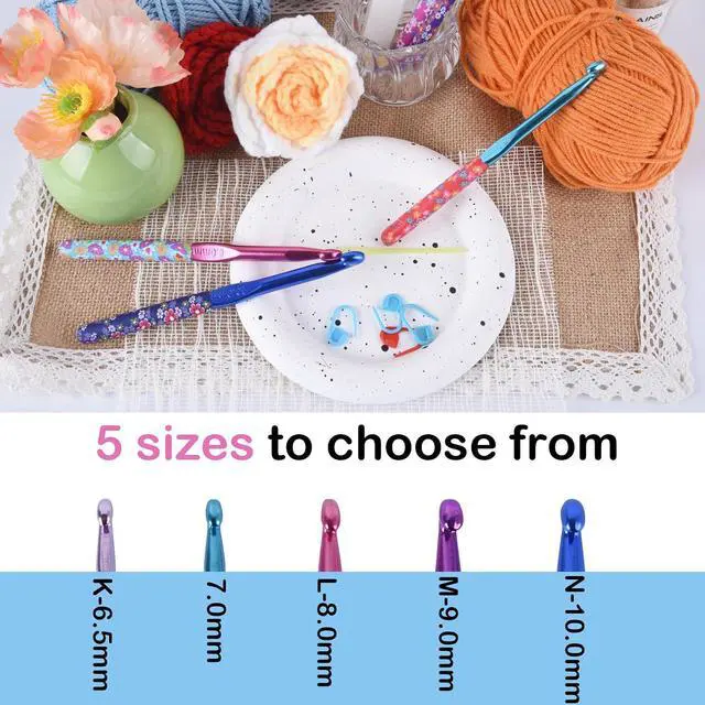 Alt view image 4 of 6 - Crochet Hooks,5 Size Colorful Metal Crochet Hooks (6.5mm-10mm) | Set with Stitch Markers for Beginners,Knitting Needles with Ergonomic Handles for Comfortable Crocheting