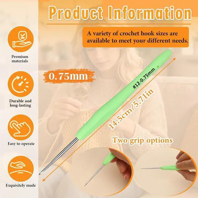 Alt view image 2 of 7 - SHWAKK Small Crochet Hook, 0.75 mm Lace Ergonomic Crochet Hook | Tiny Crochet Needles for Arthritic Hands, Knitting Needles with Soft Handle Beginners and Experienced Hobbyists(0.75 mm)