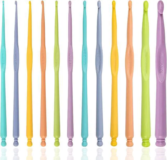 Main image of Plastic Crochet Hooks 12 pcs Different Sizes (2.0mm - 10.0mm) Crochet Needles QLRFFLJOY Colorful Crochet Hook Set DIY Yarn Weaving Tools for Scarf Hat Gloves Knitting