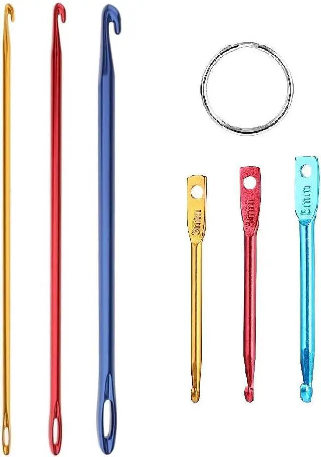 Alt view image 2 of 6 - Zuoyou Mini Keychain Crochet Hook, Tunisian Afghan Crochet Knitting Needle | Aluminum Crochet Hook Kit with Eye