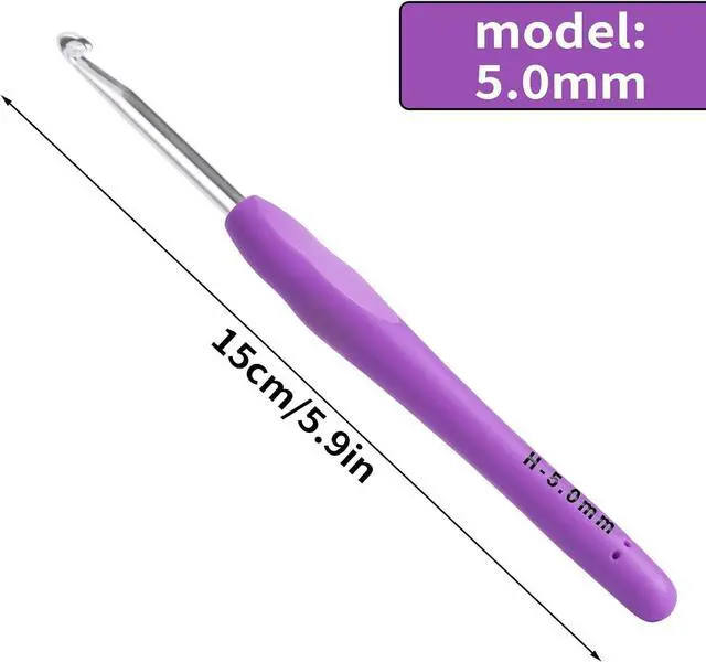 Alt view image 2 of 7 - 5mm Crochet Hook, Ergonomic Soft Handle for Arthritic Beginners Knitting | Crochet Needles with Smooth aluminum tip, extra-long, non-slip grip. Great for blankets, yarn, left-handed. For all levels