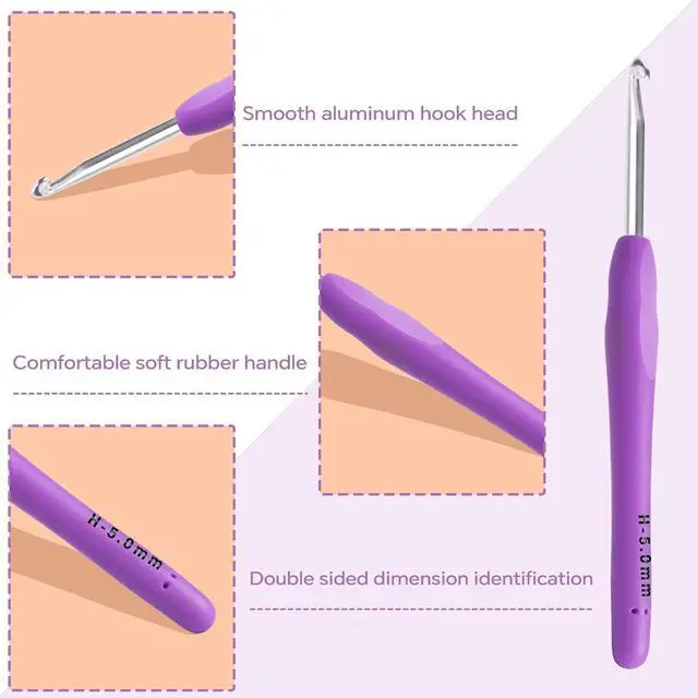 Alt view image 3 of 7 - 5mm Crochet Hook, Ergonomic Soft Handle for Arthritic Beginners Knitting | Crochet Needles with Smooth aluminum tip, extra-long, non-slip grip. Great for blankets, yarn, left-handed. For all levels