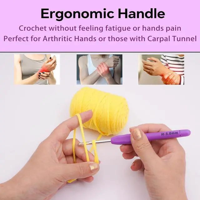 Alt view image 4 of 7 - 5mm Crochet Hook, Ergonomic Soft Handle for Arthritic Beginners Knitting | Crochet Needles with Smooth aluminum tip, extra-long, non-slip grip. Great for blankets, yarn, left-handed. For all levels