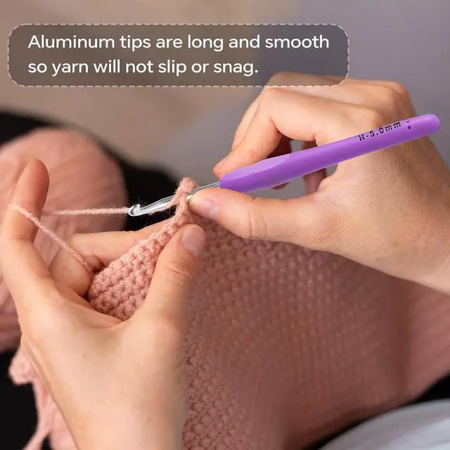 Alt view image 6 of 7 - 5mm Crochet Hook, Ergonomic Soft Handle for Arthritic Beginners Knitting | Crochet Needles with Smooth aluminum tip, extra-long, non-slip grip. Great for blankets, yarn, left-handed. For all levels