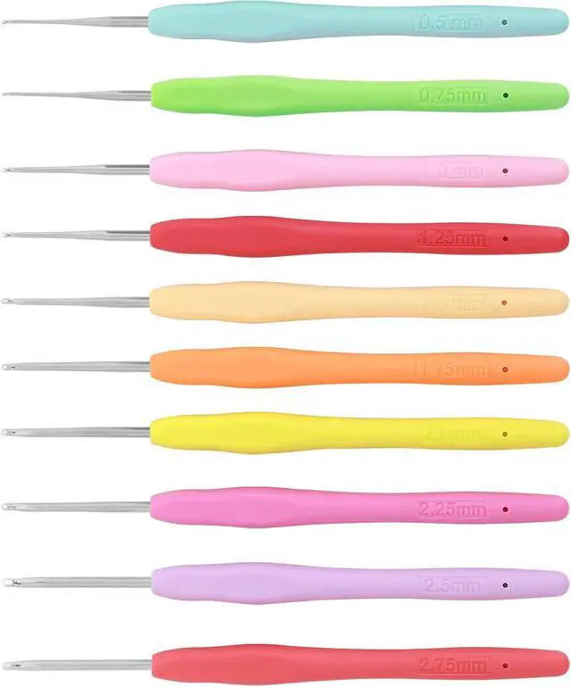 Main image of 10 Pcs Small Size Crochet Hook Set Ergonomic Soft Handle Crochet Crochets for Arthritic Hands Lace Crochet Hooks Set Knitting Needles 0.5mm - 2.75mm