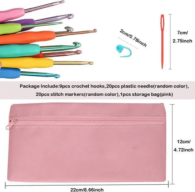 Alt view image 3 of 6 - 50pcs Crochet Hook kit Ergonomic Soft Grip 9 Size Knitting Needles (2mm-6mm) with Stitch Markers Crochet Tool Perfect for Arthritic Hands Beginners