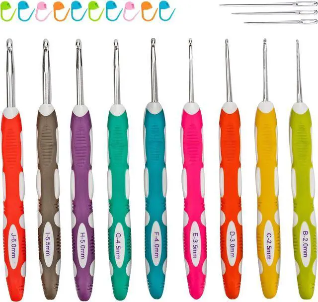 Main image of Ryhiac 9 PCS Longer Ergonomic Crochet Hooks Set USA Standard Size B to J 2.0mm-6.0mm Soft Grip Handles Smooth Crochet Needles Knitting Needles for Arthritic Hands,Beginners(Set C)