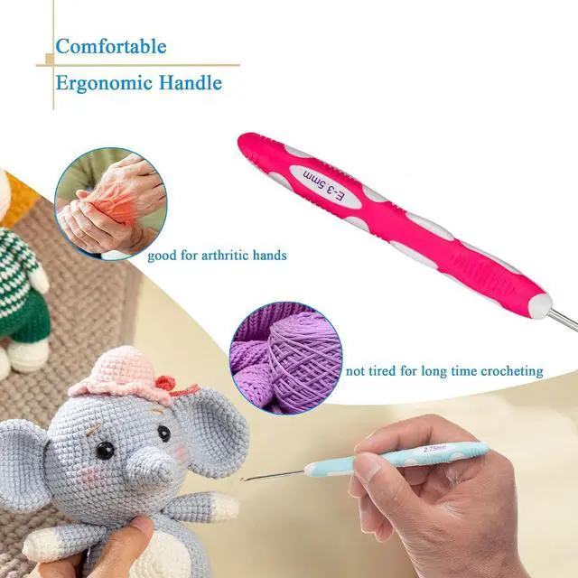 Alt view image 5 of 7 - Ryhiac 9 PCS Longer Ergonomic Crochet Hooks Set USA Standard Size B to J 2.0mm-6.0mm Soft Grip Handles Smooth Crochet Needles Knitting Needles for Arthritic Hands,Beginners(Set C)
