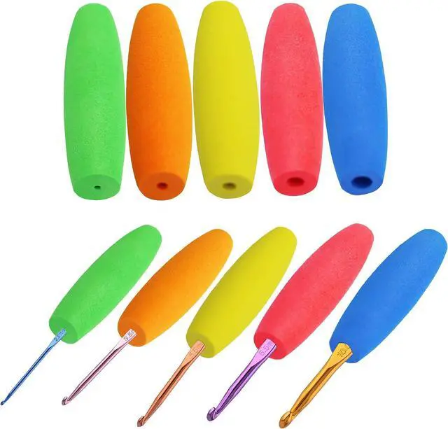 Main image of MEYAGO 5PCS Crochet Hook Grips Set Ergonomic Crochet Hook Handle Multi-Size Ergonomic Crochet Hook Handle Attachment - Fits 2mm to 10mm Hooks