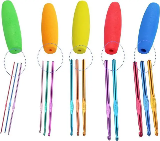 Alt view image 2 of 7 - MEYAGO 5PCS Crochet Hook Grips Set Ergonomic Crochet Hook Handle Multi-Size Ergonomic Crochet Hook Handle Attachment - Fits 2mm to 10mm Hooks