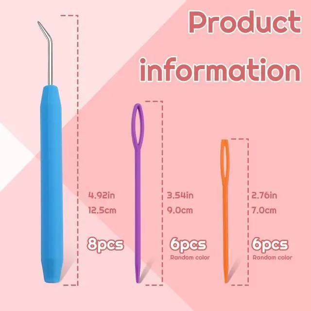 Alt view image 2 of 7 - Wonvoc 8 Pcs Blue Loom Hooks with 12 Pcs Colorful Plastic Sewing Needles | Loom Knit Hook Set, Crochet Needle Hook Kit for Knitting Looms & Boards